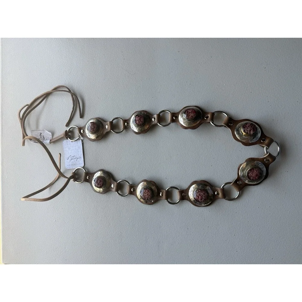 NWT Free People Calypso Stone Wrap Belt Tiger's Eye Brown Leather Western Boho